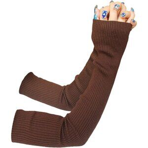 Women's 14-Coffee Winter Warmers Wool Knit Fingerless Long Arm Sleeves Gloves